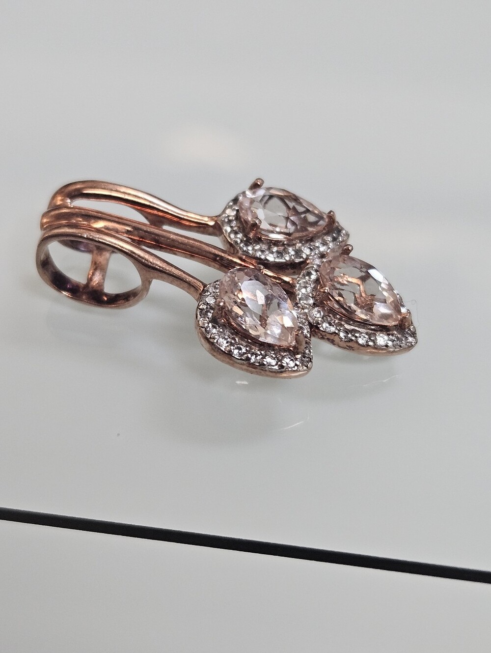 925 Morganite Rose Gold Plated Halo Tear Drop Pendant - Picture 4 of 6